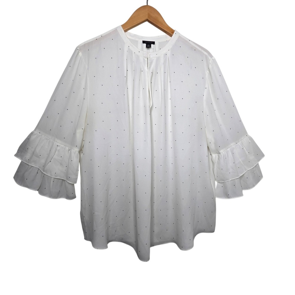 Ann Taylor Womens White Polka Dot Tiered Ruffle Sleeve Blouse XXL Top Office